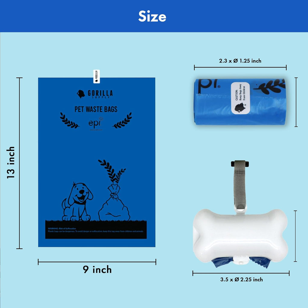 GORILLA 1000 Dog Poop Waste Bags with Dispenser and Leash Tie, 9" x 13", Blue, 1000 Count