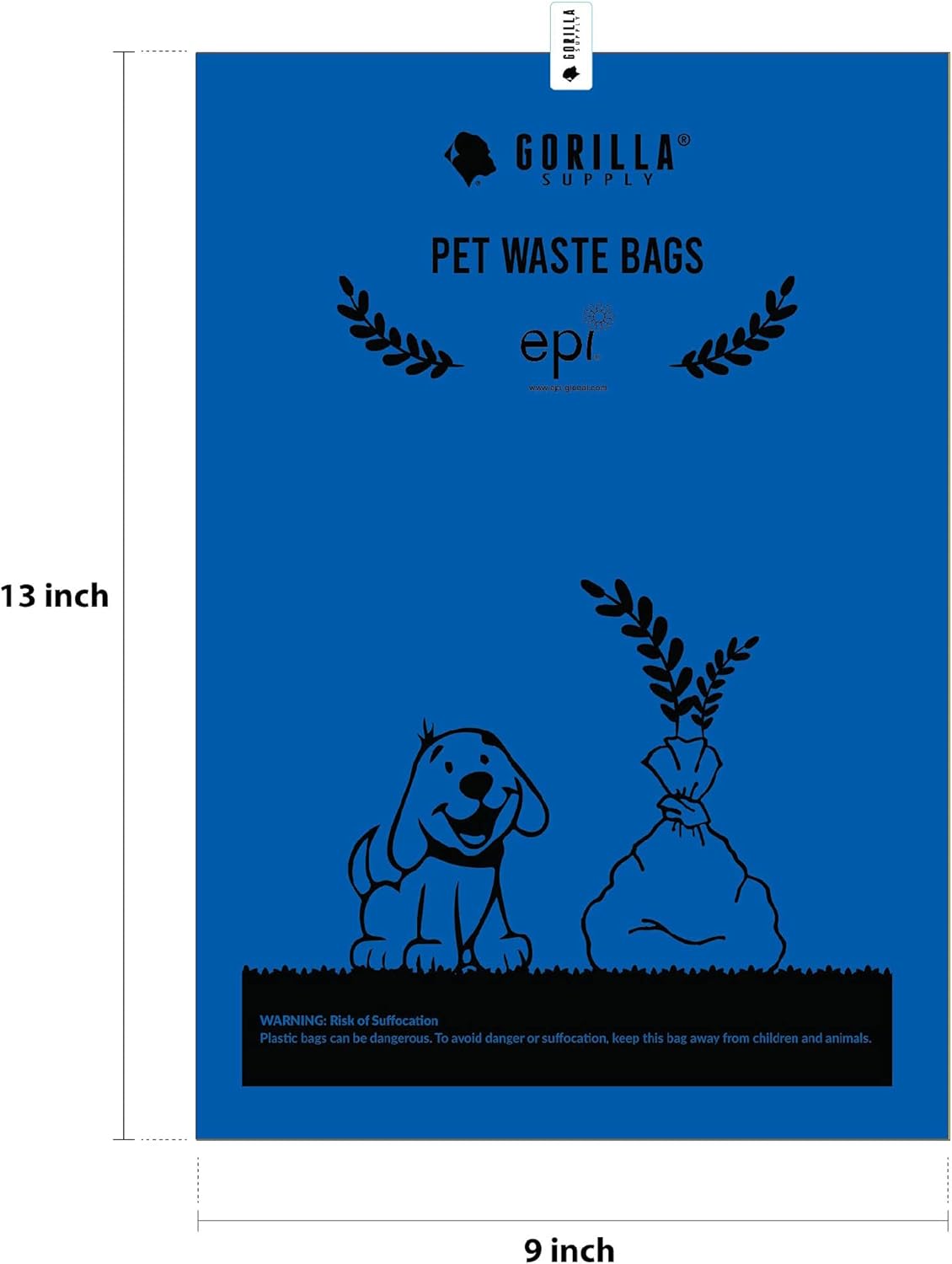 GORILLA 1000 Dog Poop Waste Bags with Dispenser and Leash Tie, 9" x 13", Blue, 1000 Count