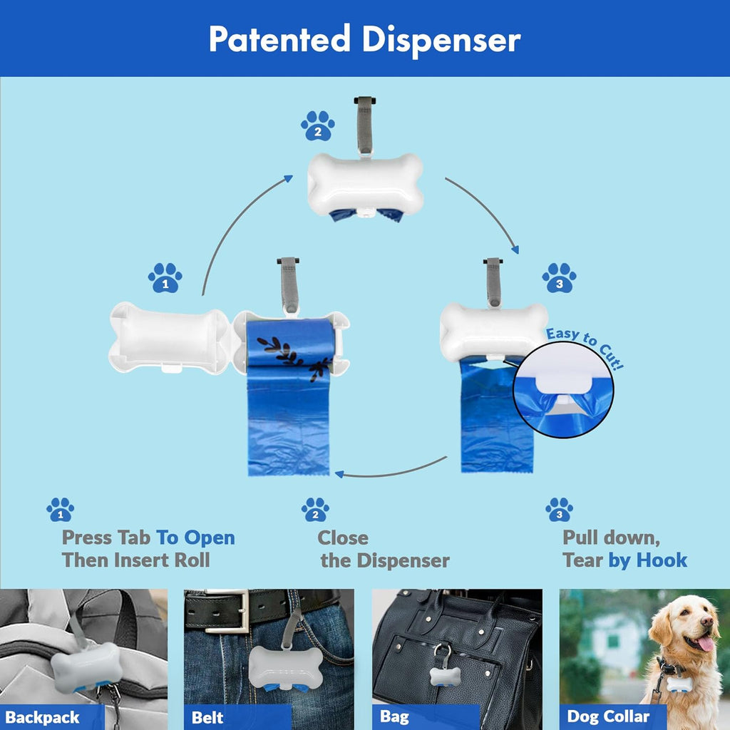 GORILLA 1000 Dog Poop Waste Bags with Dispenser and Leash Tie, 9" x 13", Blue, 1000 Count