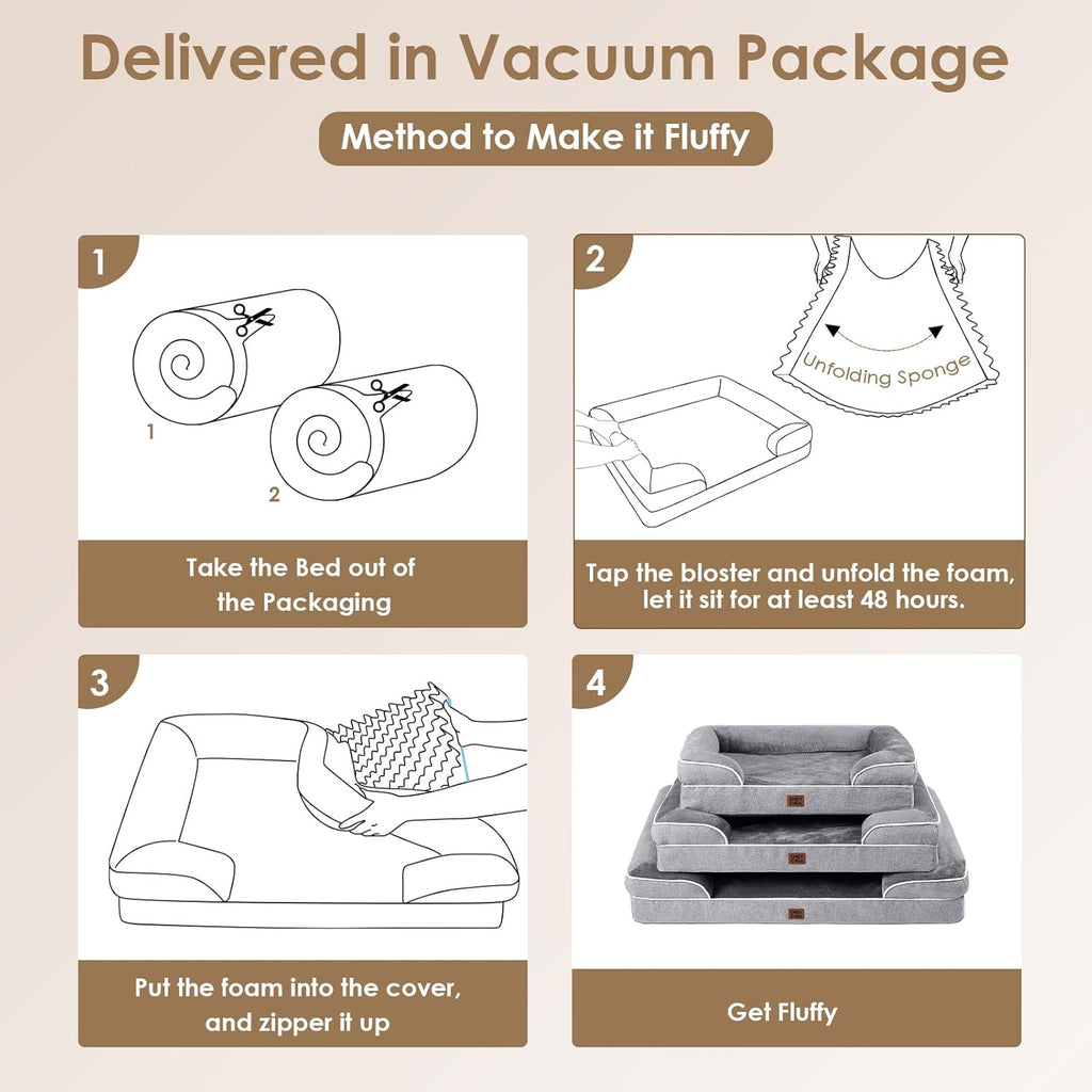 Orthopedic Dog Beds for Extra Large Dogs 44x32Inch, Waterproof Memory Foam XL Pet Bed with Sides, Non-Slip and Egg-Crate Foam Big Dog Couch Bed with Washable Removable Cover, Grey