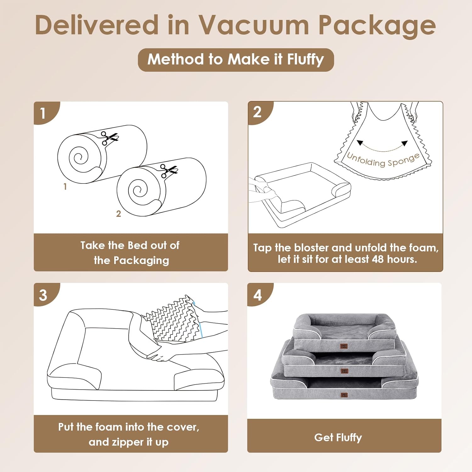 Orthopedic Dog Beds for Extra Large Dogs 44x32Inch, Waterproof Memory Foam XL Pet Bed with Sides, Non-Slip and Egg-Crate Foam Big Dog Couch Bed with Washable Removable Cover, Grey