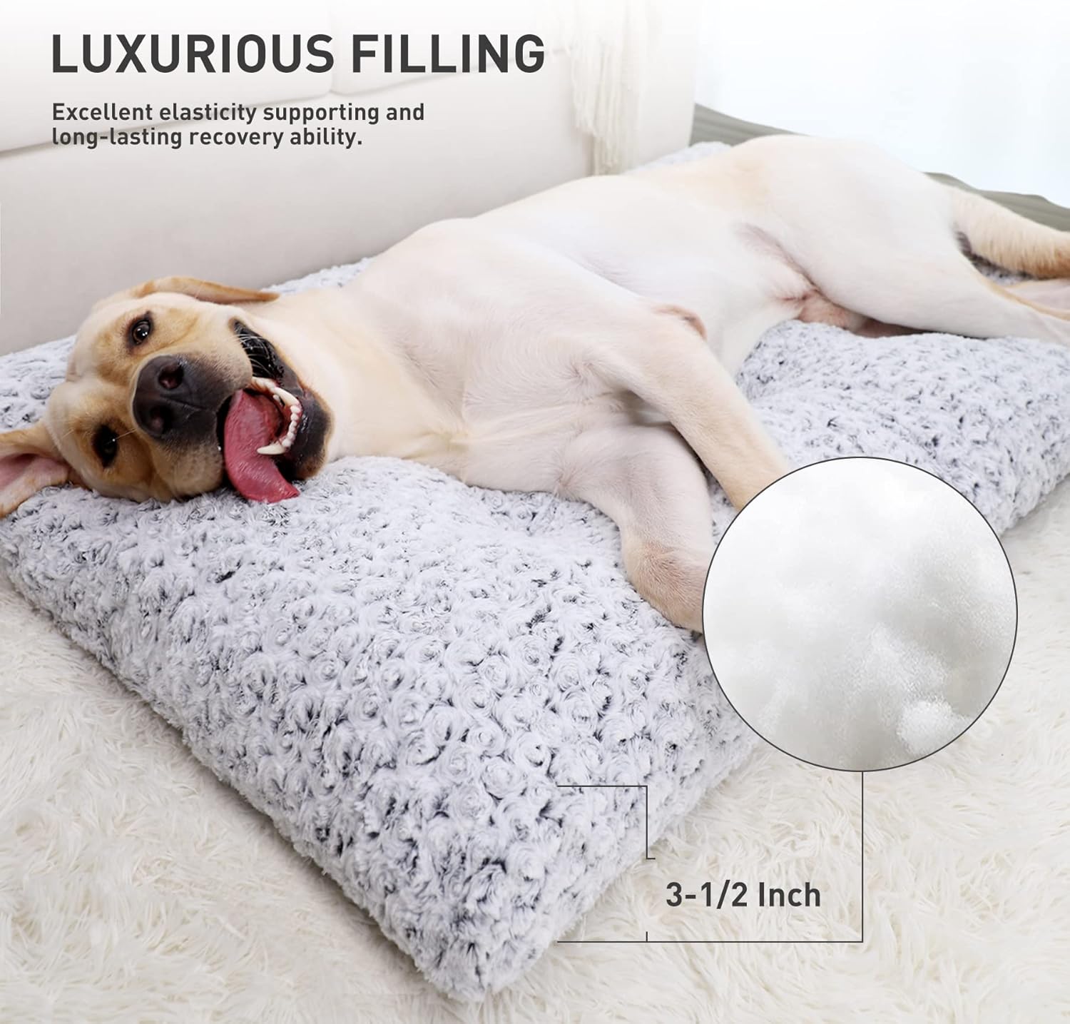 Washable Dog Bed Deluxe Plush Dog Crate Beds Comfy Kennel Pad Anti-Slip Pet Sleeping Mat for Large, Jumbo, Medium, Small Dogs Breeds, 35" x 23", Gray