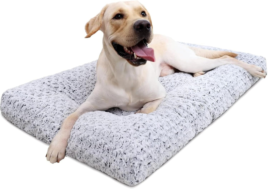 Washable Dog Bed Deluxe Plush Dog Crate Beds Comfy Kennel Pad Anti-Slip Pet Sleeping Mat for Large, Jumbo, Medium, Small Dogs Breeds, 35" x 23", Gray