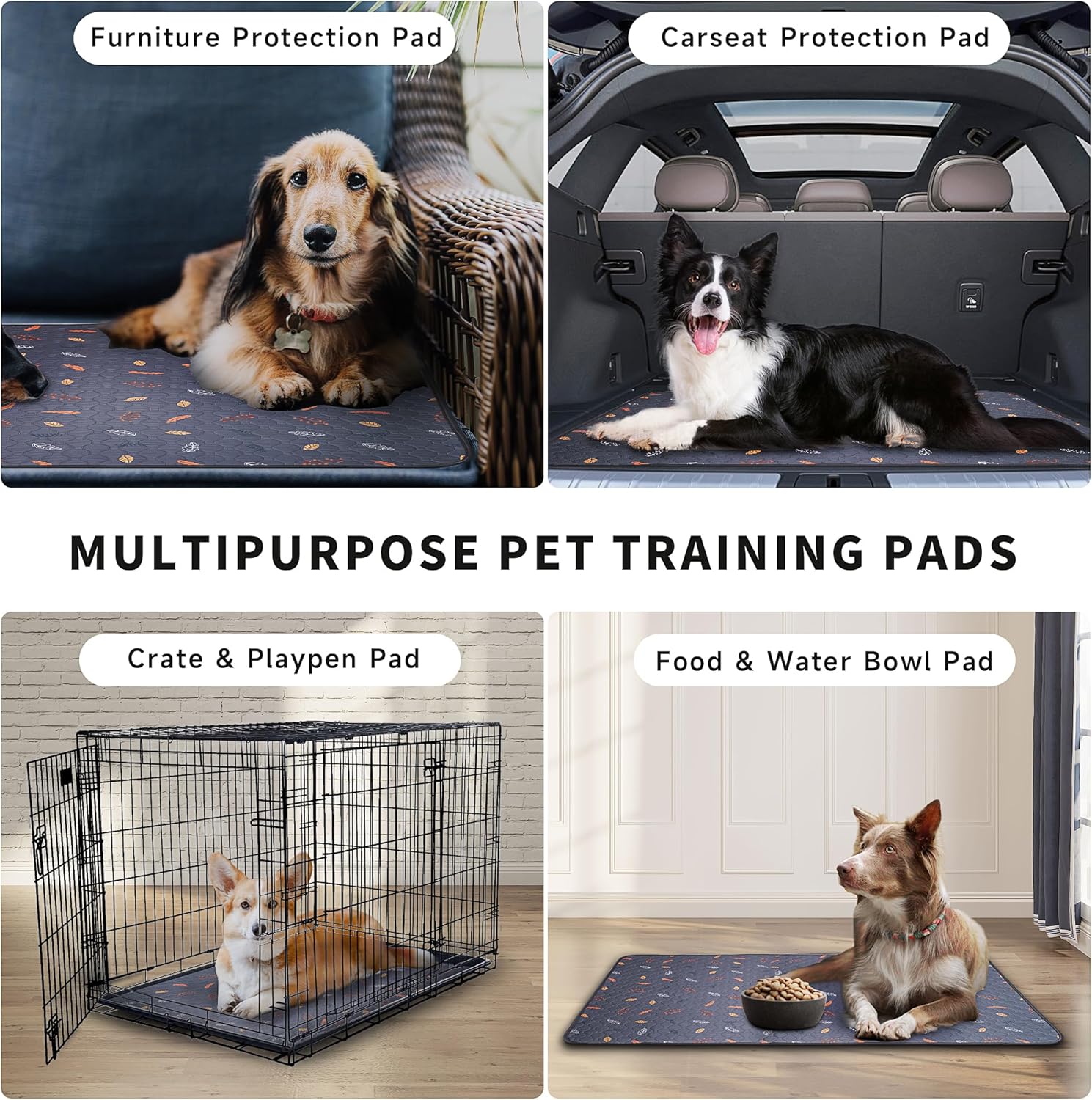 Washable Pee Pads for Dogs , Thick Heavy Absorbency Reusable, Prevent Leakage, Waterproof , Non-Slip Pee Pads for Puppy Playpen, Crate, Whelping Box, Potty Training, Grey, 2 packs