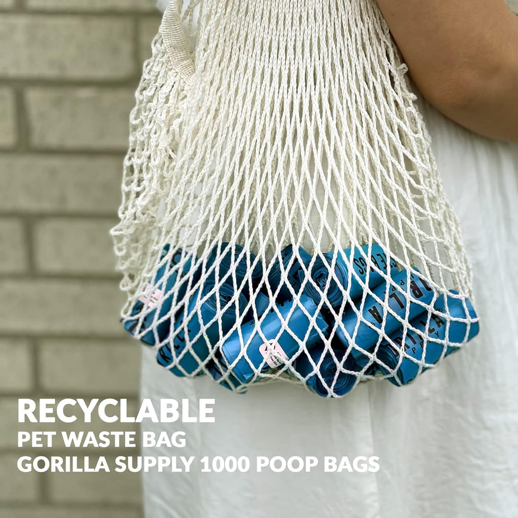 GORILLA 1000 Dog Poop Waste Bags with Dispenser and Leash Tie, 9" x 13", Blue, 1000 Count
