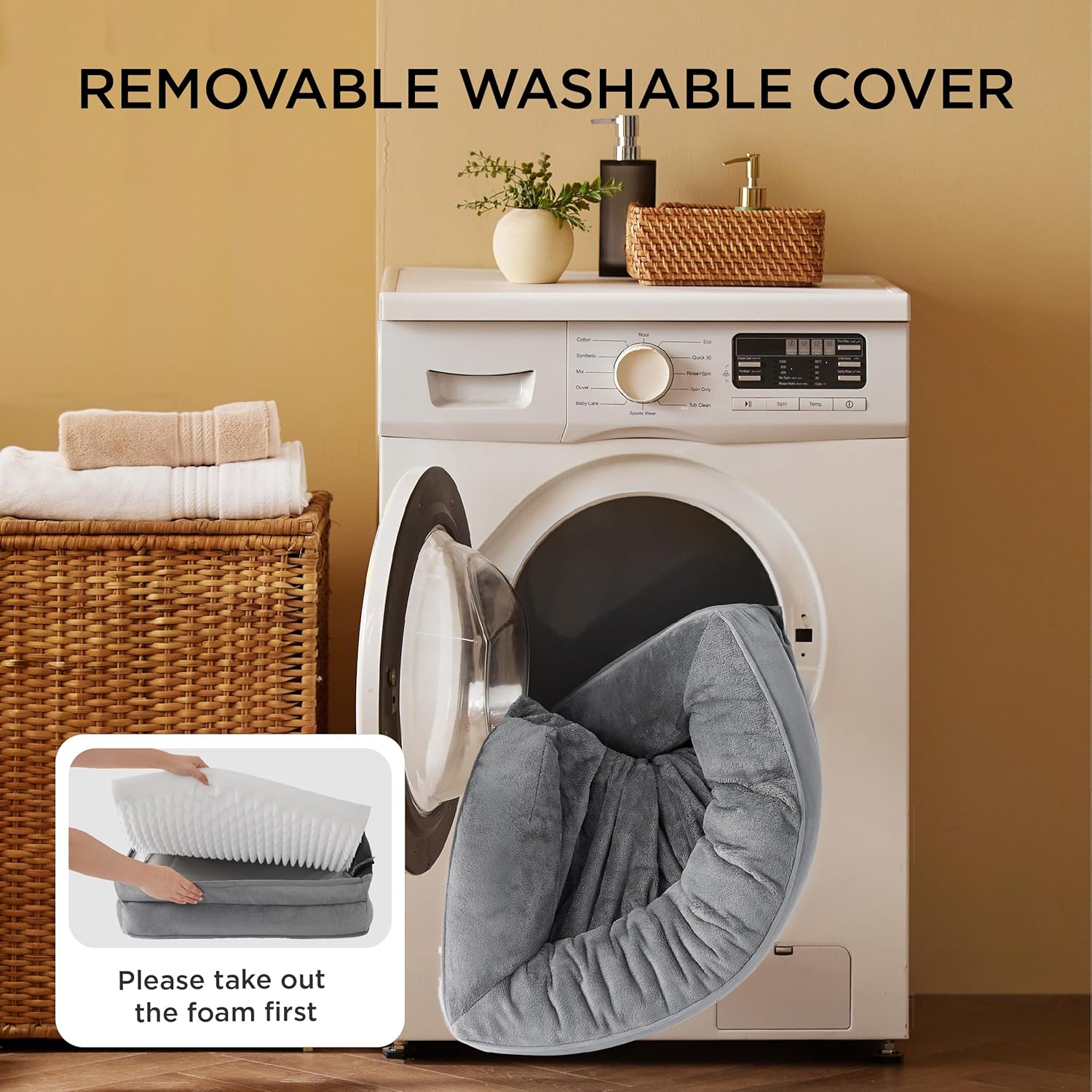 Orthopedic Dog Bed Medium Size Dogs - Washable Small Medium Dog Cat Bed Waterproof, Comfort Cats Couch Sofa with Washable Removable Cover, Pets Bed with Nonskid Bottom, Grey, 28"